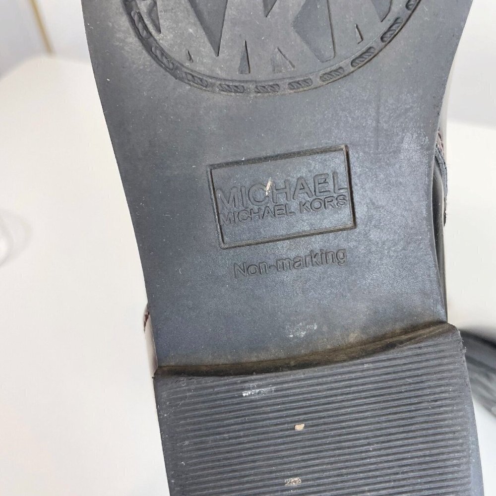 Michael Kors‎ Womens Emma Blaire Tall Riding Boots Black Brown 5 Leather Logo - Picture 4 of 8